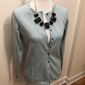 BR light turquoise silk button up cardigan